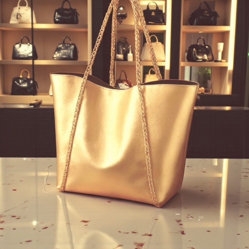 PHASE 3 NORDSTROM ROSE GOLD METALLIC CHAIN TOTE LARGE HOLIDAY PARTY SEASON